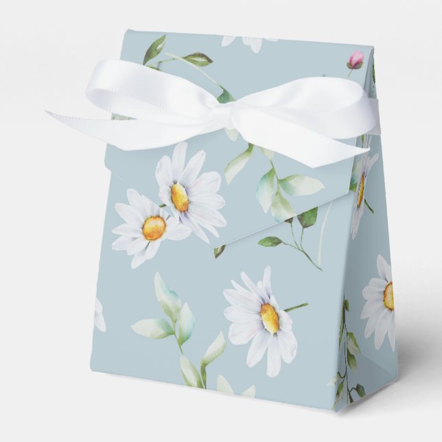 Wedding Bridal Shower Tent Blue Daisy Favour Box (Front Side)