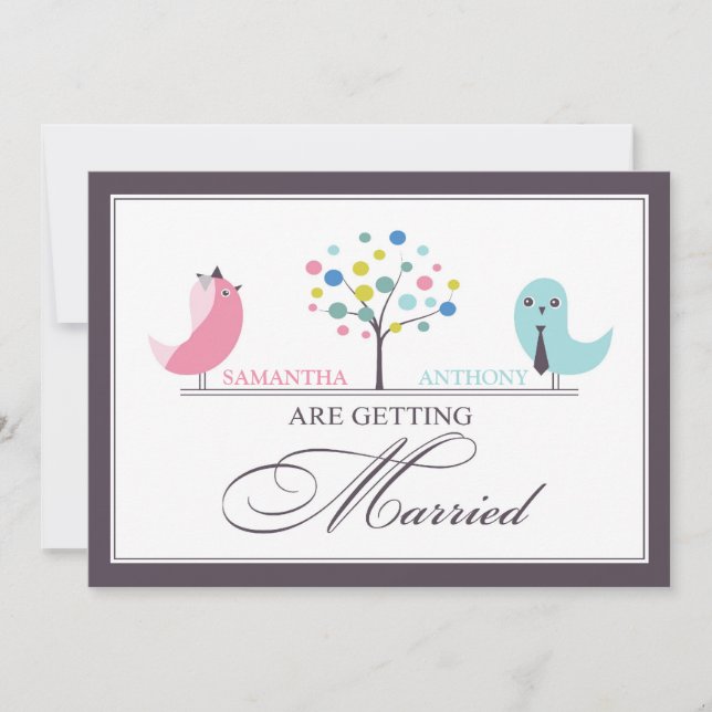 Wedding Bride and Groom Birds Flat Invitation (Front)