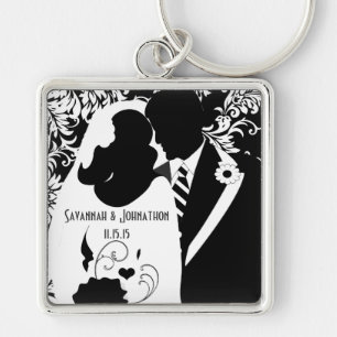 Wedding Bride and Groom Black and White Key Chain