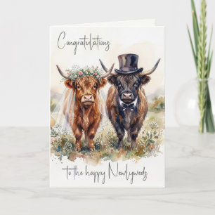 Wedding Bride and Groom Highland Cows Card