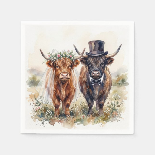 Wedding Bride and Groom Highland Cows Napkin (Front)