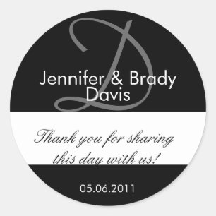 Wedding Bride and Groom Monogram D Favour Sticker