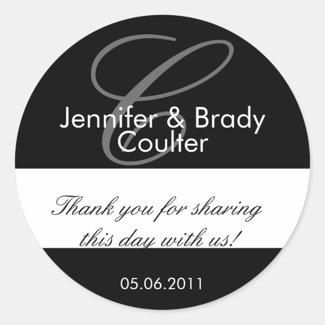 Wedding Bride and Groom Monogram Favour Sticker (Front)