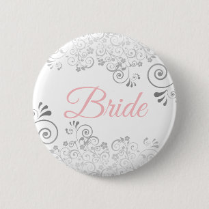 Wedding Bride Button Pink & Grey