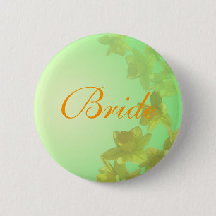 wedding bride button, yellow tulip flowers 6 cm round badge