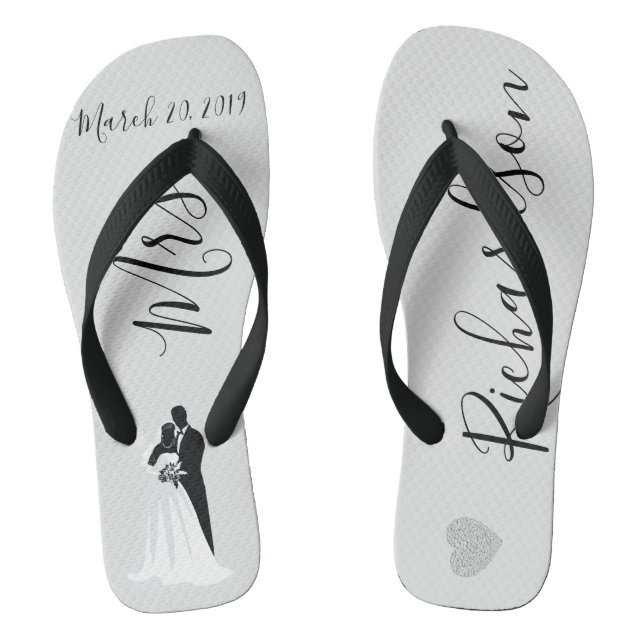 Wedding Bride Flip Flops Personalised Date Name (Footbed)