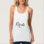 Wedding BRIDE flowy tank top for women<br><div class="desc">Wedding BRIDE flowy tank top for women.
Trendy hipster fashion t shirts and tops with custom text.
Cool casual shortsleeve clothing for ladies tying the knot soon.
Elegant script calligraphy typography template.
Cute clothing for engagement party,  bachelorette,  girls night out,  bridal shower etc.</div>