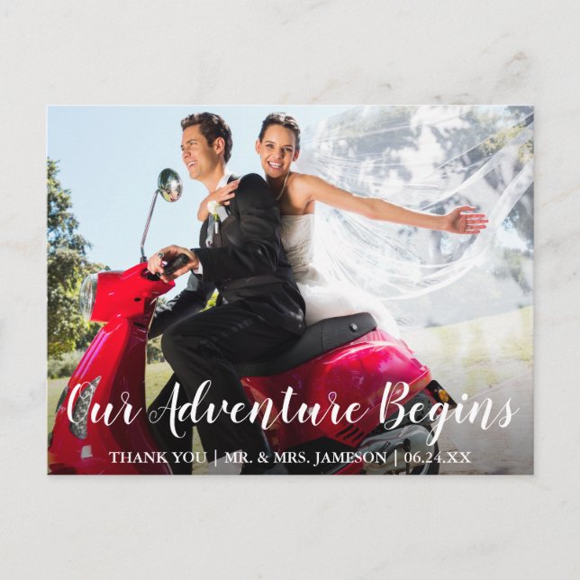 Wedding Bride & Groom Adventure Thank You Postcard (Front)