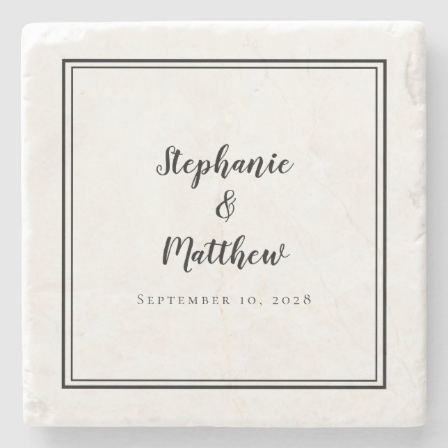 Wedding Bride & Groom Black & White Simple Elegant Stone Coaster (Front)