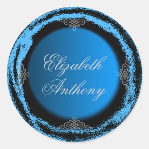 Wedding Bride Groom Blue Sticker Foil