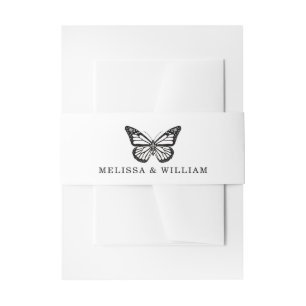 Wedding Bride & Groom Butterfly Black & White Invitation Belly Band