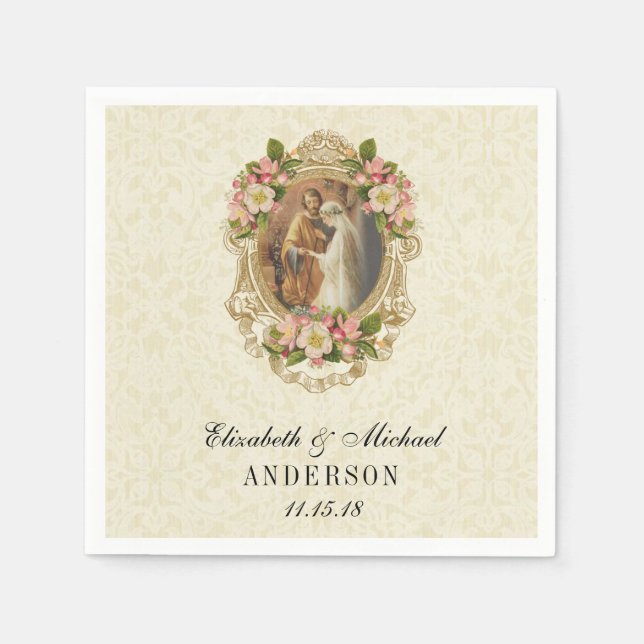 Wedding Bride Groom Catholic Marriage Mary Joseph  Napkin (Front)