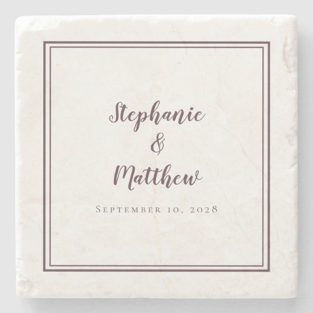 Wedding Bride & Groom Couple Purple Simple Elegant Stone Coaster (Front)
