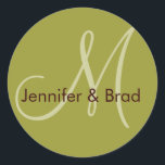 Wedding Bride Groom Green Brown Monogram Sticker<br><div class="desc">Customisable with your names,  monogram and 100s of colours to choose from. by Elke Clarke©2009. More designs available at WhiteWhimsicialWeddings.blogspot.com</div>