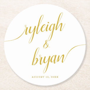 Wedding Bride & Groom Handwritten Calligraphy Round Paper Coaster