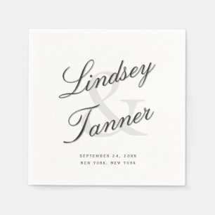 Wedding Bride & Groom in Elegant Shadowed Script Napkin