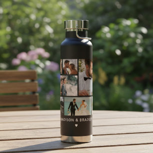 WEDDING Bride & Groom Multi Photo Collage Modern Water Bottle