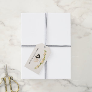 Wedding Bride Groom names and date heart floral Gift Tags