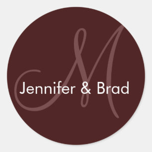 Wedding Bride Groom Names Brown Monogram Sticker