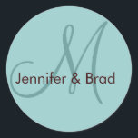 Wedding Bride Groom Names Monogram Sticker Blue<br><div class="desc">Invitation Envelope Seal_Initial,  monogram,  letter Names and Initial Monogram Sticker Robin Egg Blue and Brown Customisable</div>