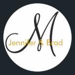 Wedding Bride Groom Names Monogram Sticker Gold<br><div class="desc">Invitation Envelope Seal_Initial,  monogram,  letter Names and Initial Monogram Sticker Black and Gold Customisable</div>