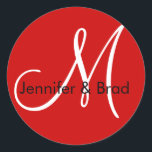 Wedding Bride Groom Names Red Monogram Sticker<br><div class="desc">Customisable with your names,  monogram and 100s of colours to choose from. by Elke Clarke©2009. More designs available at WhiteWhimsicialWeddings.blogspot.com</div>