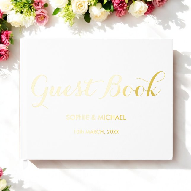 Wedding Bride Groom Names White Foil Guestbook (Creator Uploaded)