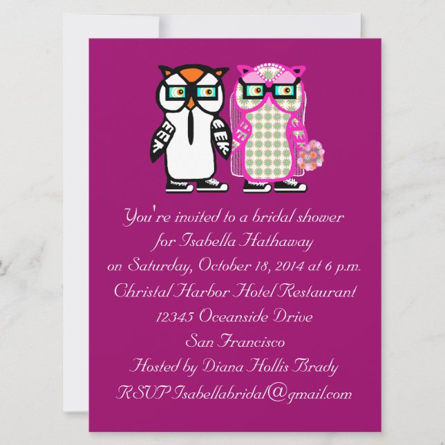 Wedding Bride & Groom Owl Bridal Shower Invitation (Front)