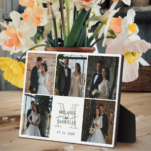 Wedding Bride & Groom Photo Collage Monogram Names Plaque
