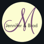 Wedding Bride Groom Plum Cream Monogram Sticker<br><div class="desc">Customisable with your names,  monogram and 100s of colours to choose from. by Elke Clarke©2009. More designs available at WhiteWhimsicialWeddings.blogspot.com</div>