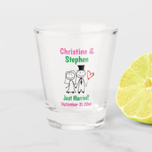 Wedding Bride Groom Stick Figure Cute Cartoon Shot Glass