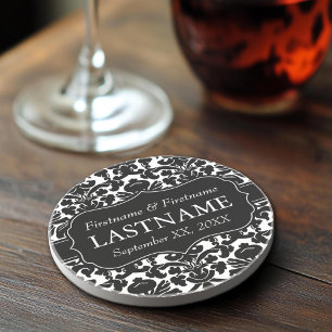 Wedding Bride Groom - Vintage Damask Pattern Coaster