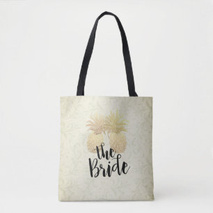 Wedding Bride Vintage Gold Pineapples Damask Paper Tote Bag