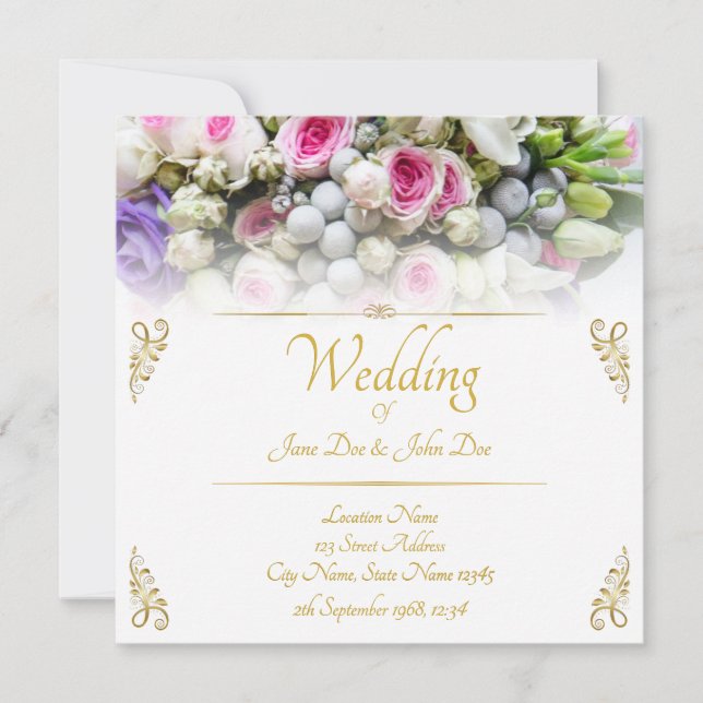 Wedding - bride with colourful wedding bouquet card (Front)