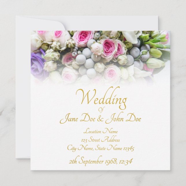 Wedding - bride with colourful wedding bouquet card (Front)