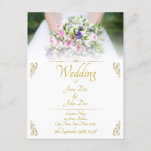 Wedding - bride with colourful wedding bouquet invitation postcard