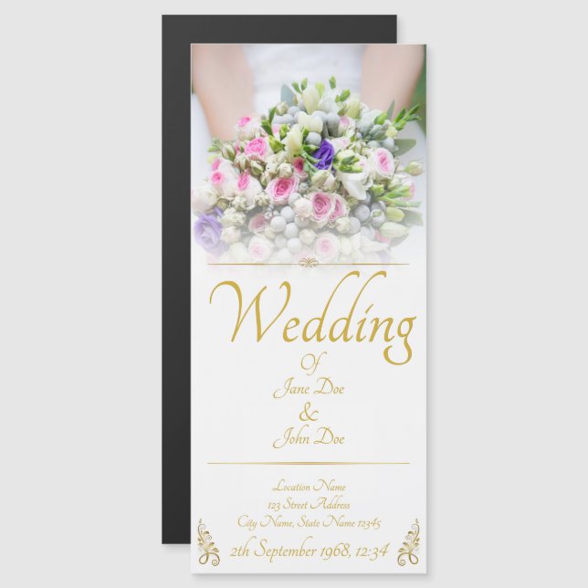 Wedding - bride with colourful wedding bouquet magnetic invitation (Front/Back)