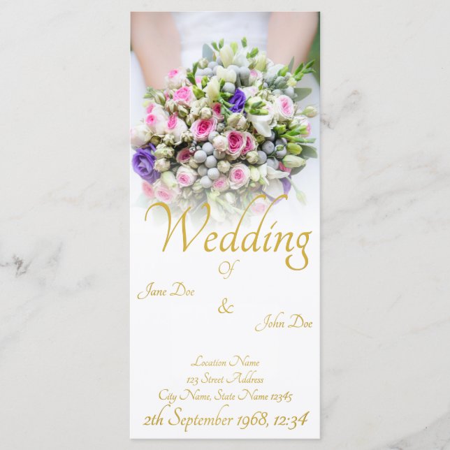 Wedding - bride with colourful wedding bouquet programme (Front)