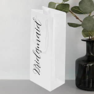 Wedding Bridesmaid Black Stylised Script White Wine Gift Bag