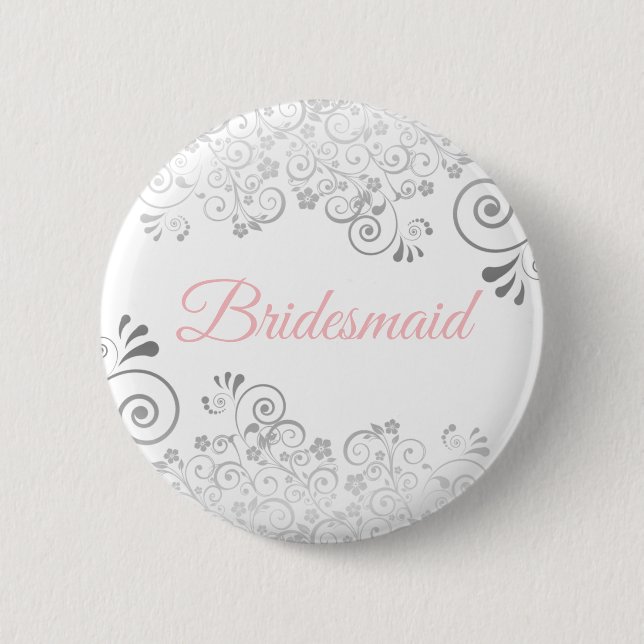 Wedding Bridesmaid Button Pink & Grey (Front)