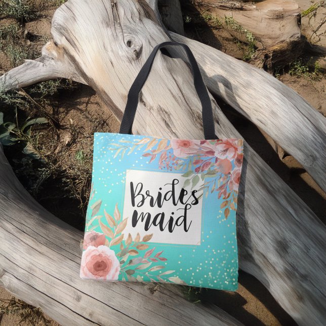 Wedding Bridesmaid Chic Pink Floral Teal Gold Dots Tote Bag (Creator Uploaded)