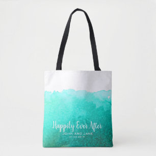 Wedding bridesmaid gift beach wedding teal blue tote bag