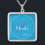 Wedding Bridesmaid Gift Elegant Monogram Script  Silver Plated Necklace<br><div class="desc">Wedding Bridesmaid Gift Elegant Monogram Personalised Name Script Chic Turquoise Blue Silver Plated Necklace. Click personalise this template to customise it with the Bridesmaid's name, and the date quickly and easily. Wedding Bridesmaid Gift Elegant Monogram Script Silver Plated Necklace, is part of the Bridesmaid Gift Collection in this store. 30...</div>
