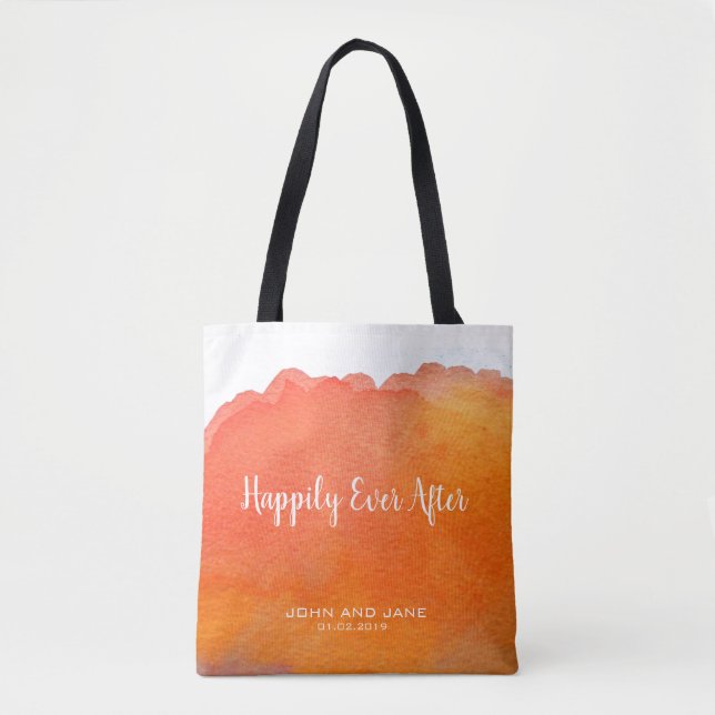Wedding bridesmaid gift happily ever after peach tote bag (Front)