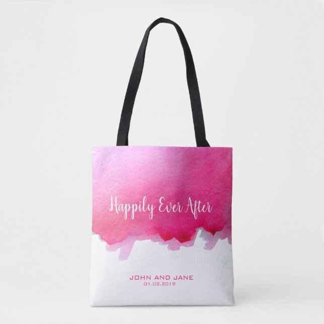 Wedding bridesmaid gift happily ever after pink tote bag (Front)