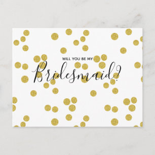 Wedding Bridesmaid Gold Confetti Script Postcard