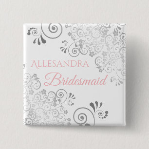 Wedding Bridesmaid Name Tag Pink & Grey 15 Cm Square Badge