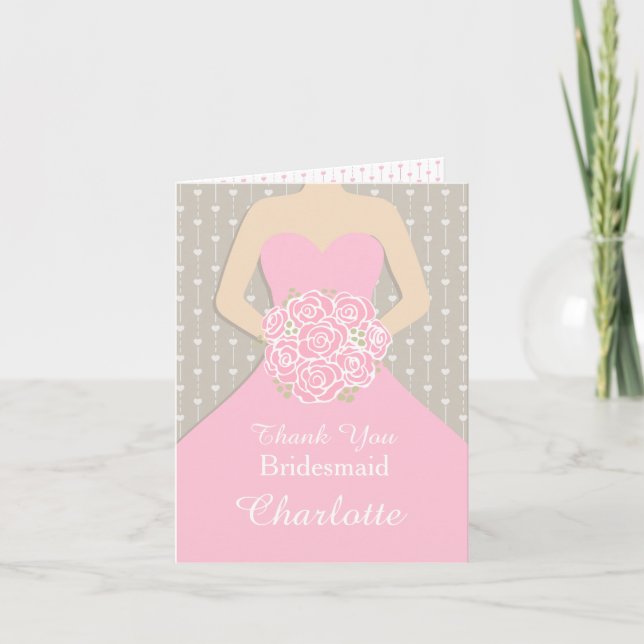 Wedding bridesmaid pink dress thank you card (Front)
