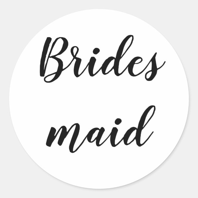 Wedding Bridesmaid Simple Minimalist Black White Classic Round Sticker (Front)