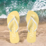 Wedding Bridesmaid Trendy Butter Yellow<br><div class="desc">Gift your wedding bridesmaids with these stylish bridesmaid flip flops that are a trendy,  butter yellow colour along with white,  stylised script to complement your similar wedding colour scheme. Select foot size along with other options.</div>